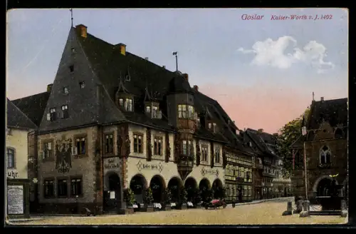 AK Goslar, Gasthaus Kaiser-Worth mit Strassenpartie