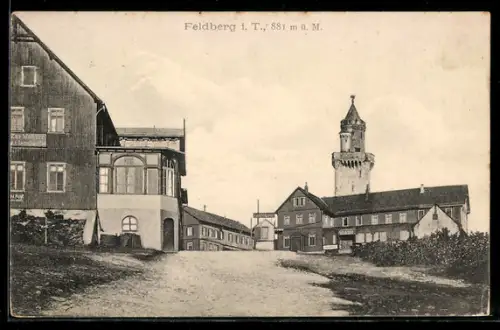 AK Feldberg i. T., Ortspartie mit Aussichtsturm