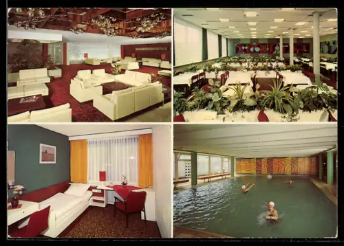 AK Bad Homburg v.d.H., Sanatorium Wicker, Aufenthaltsraum, Speiseraum, Hallenschwimmbad