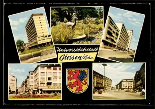 AK Giessen /Lahn, Universitätsstadt, moderne Gebäude, Stadtansichten, Löwenwappen