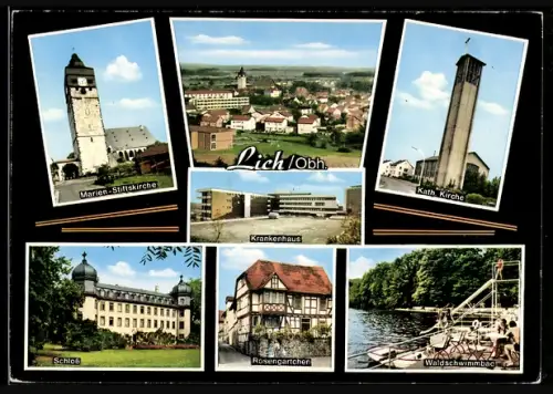 AK Lich /Obh., Marien-Stiftskirche, Schloss, Waldschwimmbad