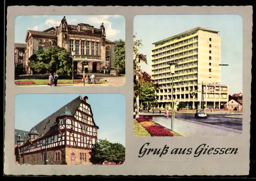 AK Giessen, Stadttheater, Behördenhochhaus, Neues Schloss