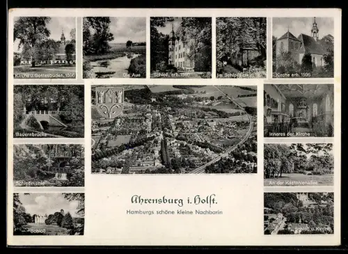 AK Ahrensburg i. Holst., Schloss, Kirche, Bauernbrücke