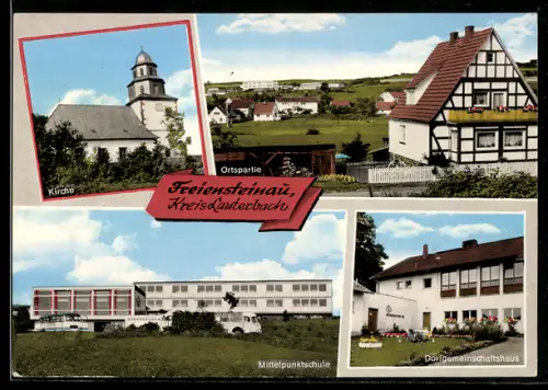 AK Freiensteinau /Lauterbach, Kirche, Mittelpunktsschule, Dorfgemeinschaftshaus, Ortspartie