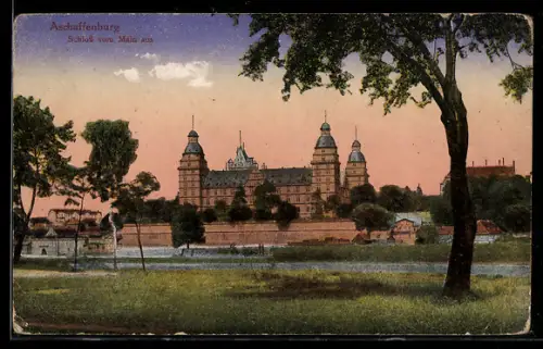 AK Aschaffenburg, Schloss vom Main aus