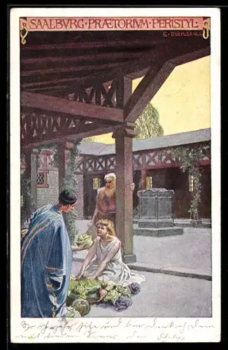 Künstler-AK Saalburg, Praetorium, Peristyl