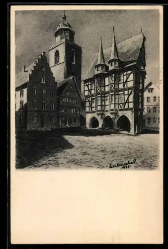 Künstler-AK sign. K. Winkel: Alsfeld /Hessen, Rathaus