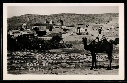 AK Cana of Galilee, Dorfansicht mit Kamelreiter