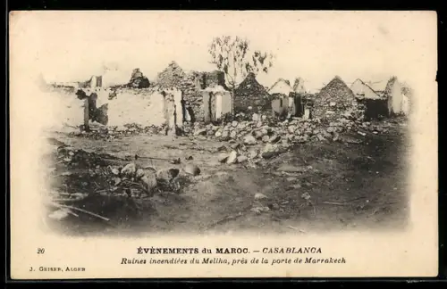 AK Casablanca, Ruines incendiées du Mellha, près de la porte de Marrakech