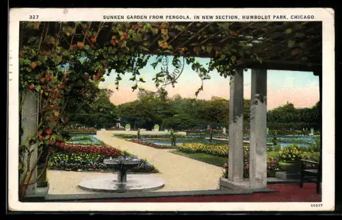 AK Chicago, IL, Sunken Garden From Pergola, In New Section, Humboldt Park
