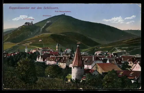 AK Rappoltsweiler, Panorama mit den Schlössern