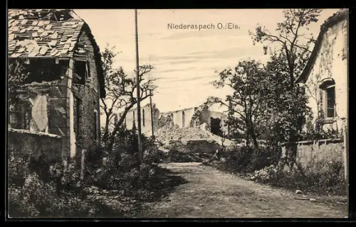 AK Niederaspach O. Els., Zerstörte Strasse mit Ruinen