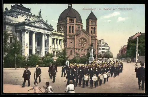 AK Strassburg i. E., Aufzug der Hauptwache vor der Synagoge