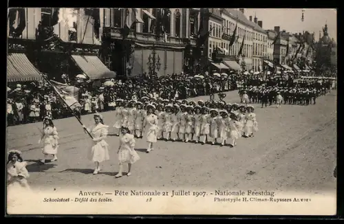 AK Anvers, Fête Nationale 21 Juillet 1907, Nationale Feestdag
