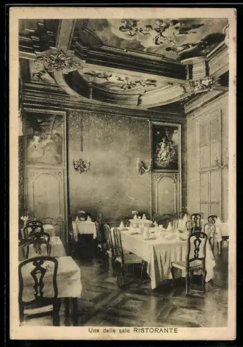 AK Torino, Ristorante Albergo Firenze, una delle sale eleganti con soffitti affrescati