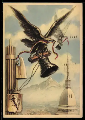 AK Torino, Aquila con campana e Mole Antonelliana sullo sfondo