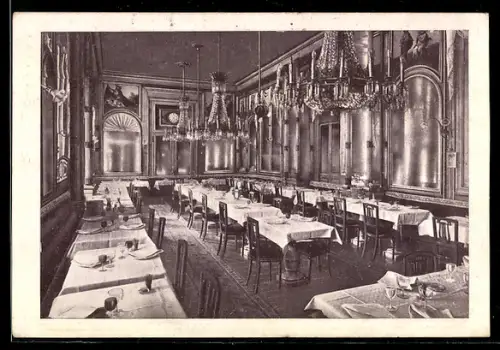 AK Torino, Salone del Ristorante Cambio, elegante sala da pranzo con lampadari e tavoli apparecchiati