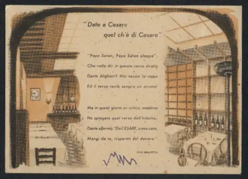 AK Torino, Ristorante Cesare con poesia su Dante