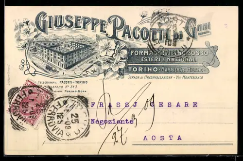 Lithographie Torino, Giuseppe Pacotti, illustrazione di fabbrica e fiori decorativi