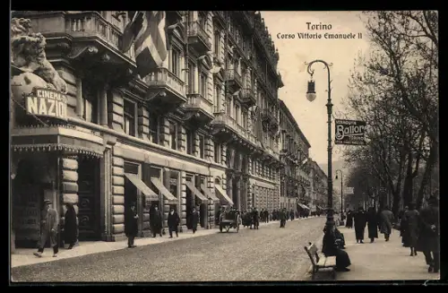 AK Torino, Corso Vittorio Emanuele II con Cinema Nazionale e passanti