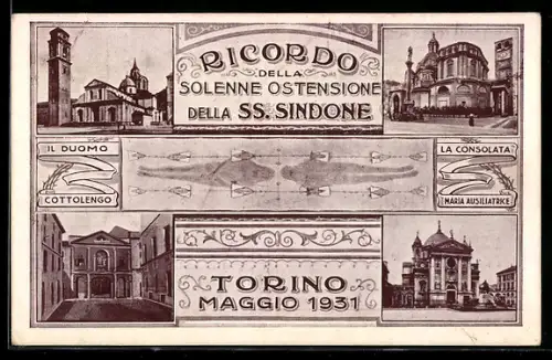 AK Torino, Ricordo della Solenne Ostensione della SS. Sindone, Maggio 1931