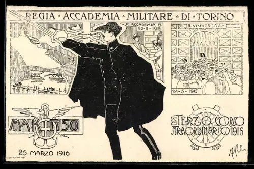 AK Torino, Regia Accademia Militare, illustrazione del Terzo Corso Straordinario 1916