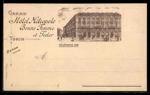 AK Turin, Grand Hôtel Métropole, Bonne Femme et Feder, Propr. Berra