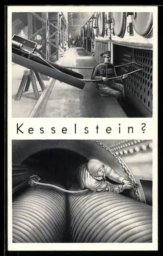 AK Halle /Saale, Elektr. Kesselstein-Abklopf-Apparat Devoorde, Arbeiter mit dem Gerät