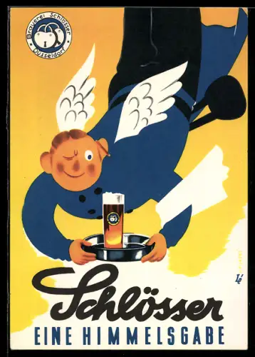 AK Düsseldorf, Brauerei-Werbung Schlösser, eine Himmelsgabe