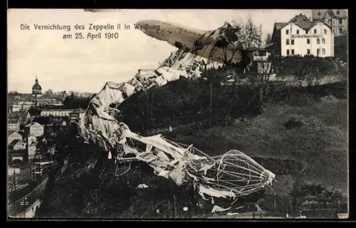 AK Weilburg, Vernichtung des Zeppelin II am 25. April 1910, Kurhotel Weber u. Berg