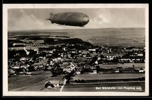 AK Bad Wörishofen, vom Flugzeug aus mit Zeppelin-Luftschiff