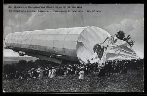 AK Göppingen, Katastrophe des Zeppelin Modell II zwischen Göppingen und Jebenhausen 1909