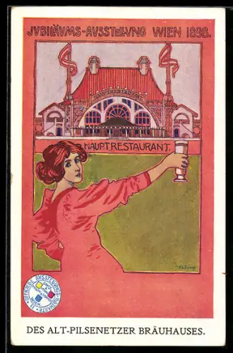 Künstler-AK Philipp Kramer: Wien, Jubiläums-Ausstellung 1898, Hauptrestaurant des Alt-Pilsenetzer Bräuhauses