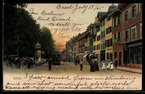AK Basel, Strassenbahn am Totentanz