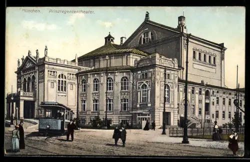 AK München, Prinzregententheater mit Strassenbahn