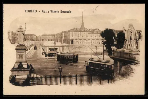 AK Torino, Piazza Vittorio Emanuele, Strassenbahn