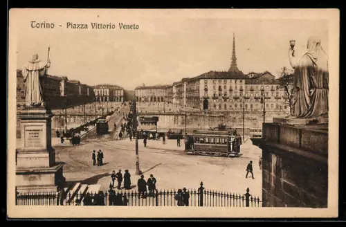 AK Torino, IX Itala Kongreso de Esperanto 1924, Piazza Vittorio Veneto, Strassenbahn