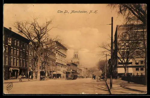 AK Manchester /N. H., Elm Street, Strassenbahn
