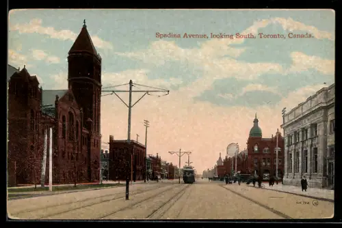 AK Toronto, Canada, Spadina Avenue, Strassenbahn