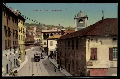 AK Genova, Via S. Benedetto, Strassenbahn