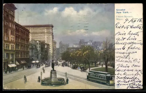 AK New York, Union Square West, Strassenbahn