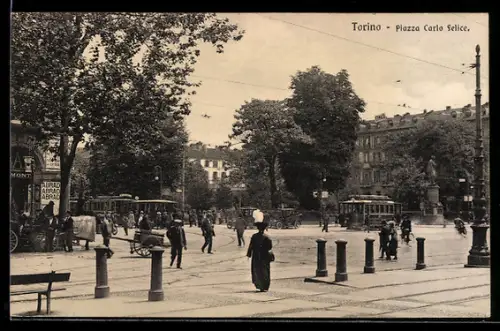 AK Torino, Piazza Carlo Felice, Strassenbahn