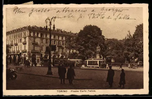 AK Torino, Piazza Carlo Felice, Strassenbahn