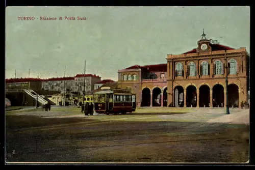 AK Torino, Stazione di Porta Susa, Strassenbahn