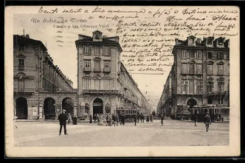 AK Torino, Via Po e Via Giuseppe Verdi, Strassenbahn