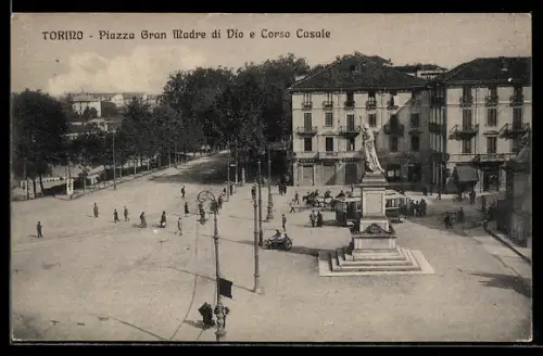 AK Torino, Piazza Gran Madre du Dio e Corso Casale, Strassenbahn