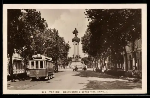 AK Torino, Monumento e Corso Vittorio Emanuele II., Strassenbahn
