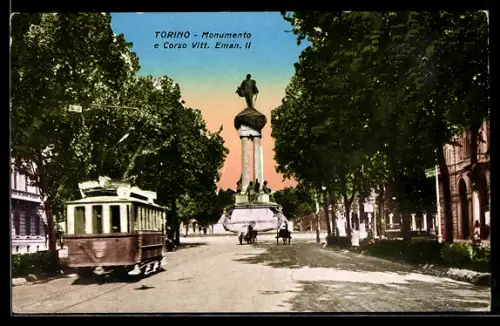 AK Torino, Monumento e Corso Vittorio Emanuele II, Strassenbahn