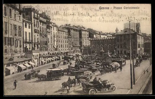 AK Genova, Piazza Caricamento, Platzansicht mit Pferde- und Strassenbahn