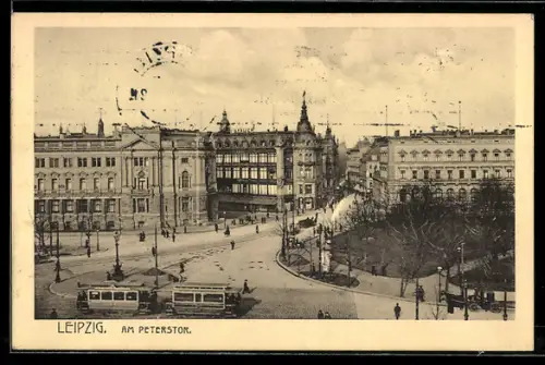 AK Leipzig, Am Peterstor mit Strassenbahn